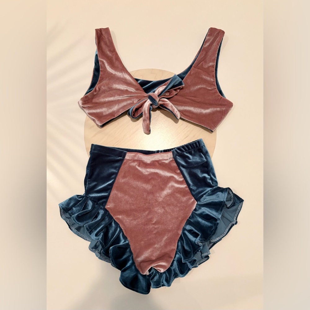 My Bubble Bum Velvet Reversible Two-Piece Set in Dusty Rose and Blue - Small